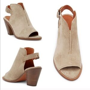 Frye Courtney Tan Ash Suede Slingback Booties Heel 10